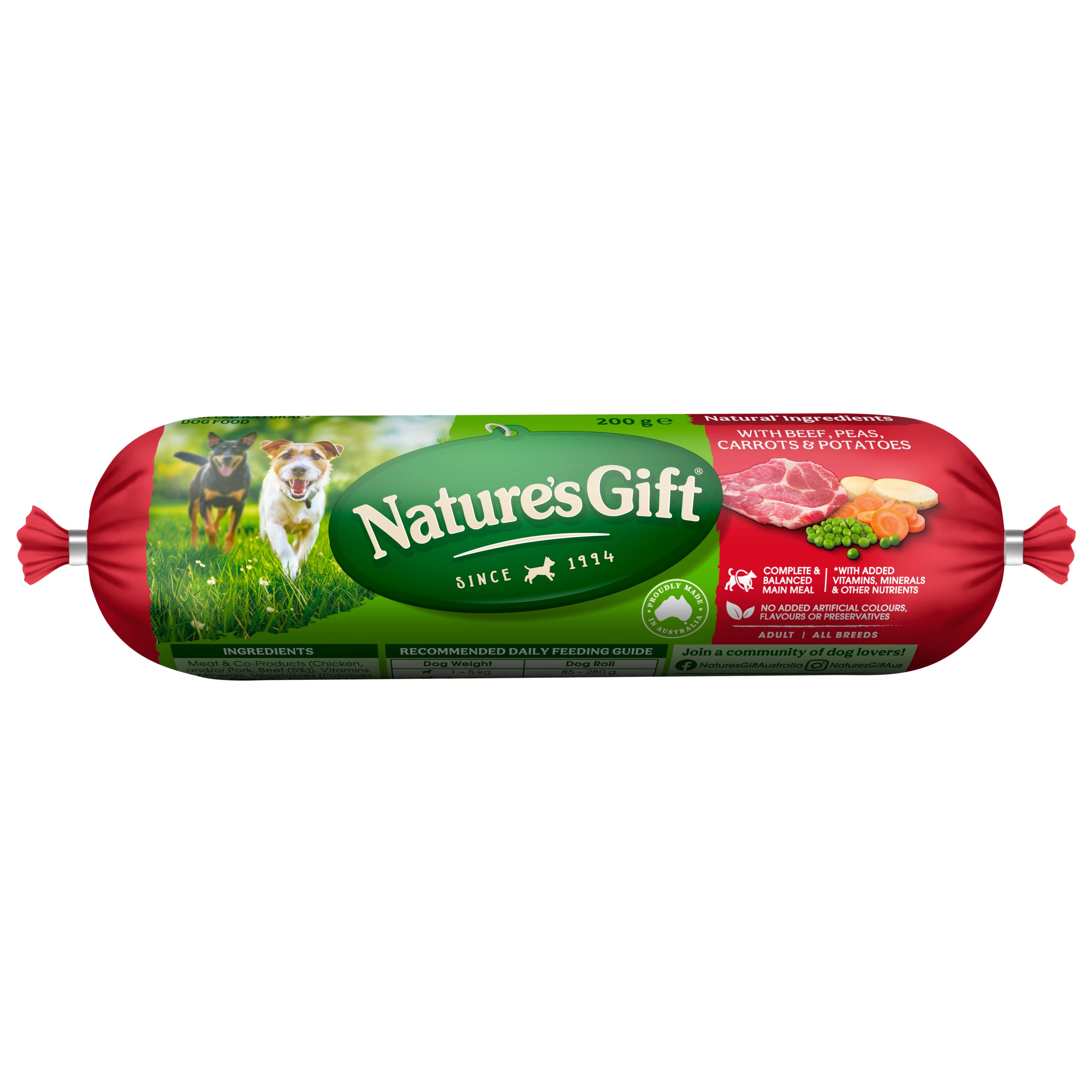 Nature's Gift Fresh Dog Roll with Beef, Potato, Carrots & Peas 200g