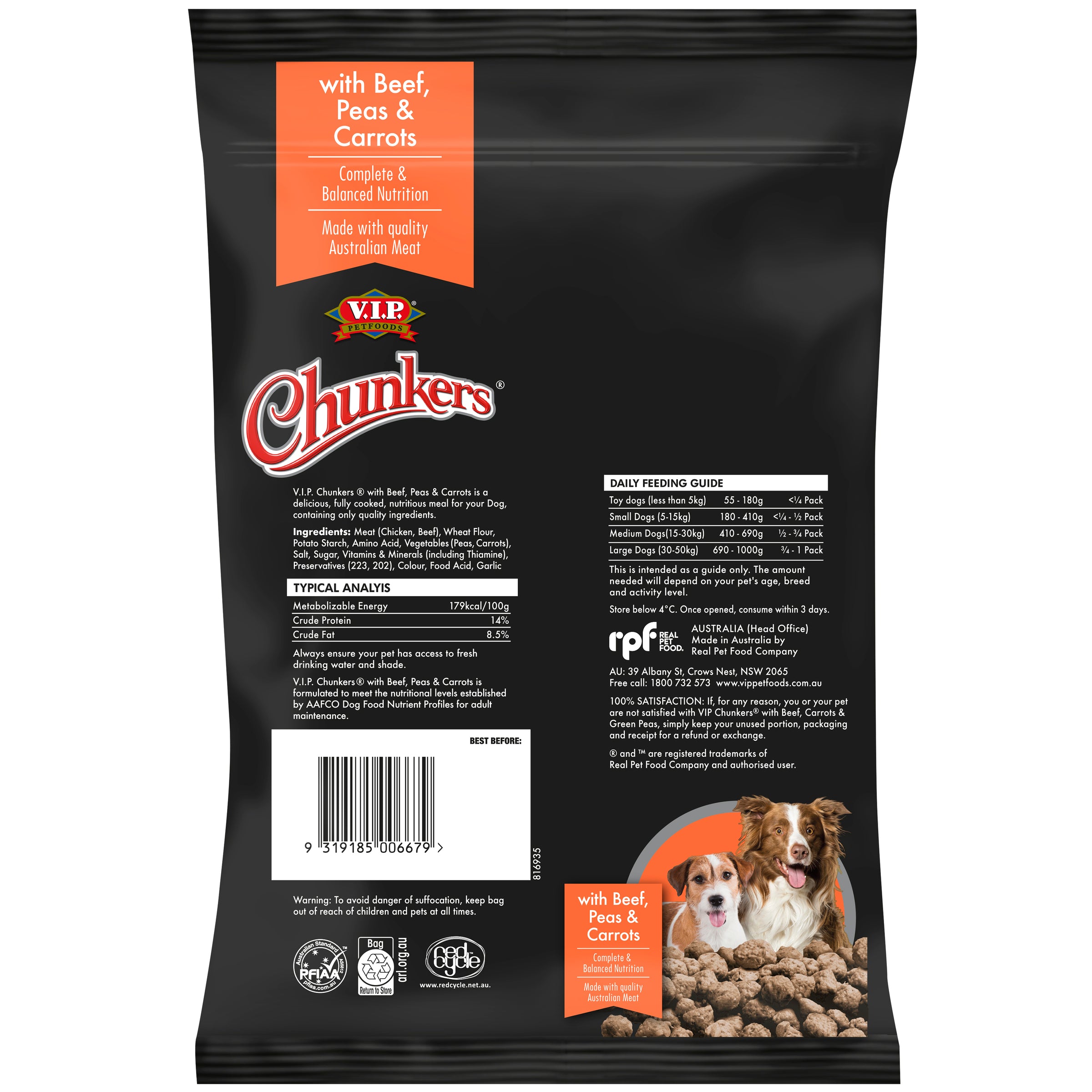 V.I.P. Petfoods Chunkers Meatballs with Beef Carrots & Green Peas Chilled Dog Food 1kg