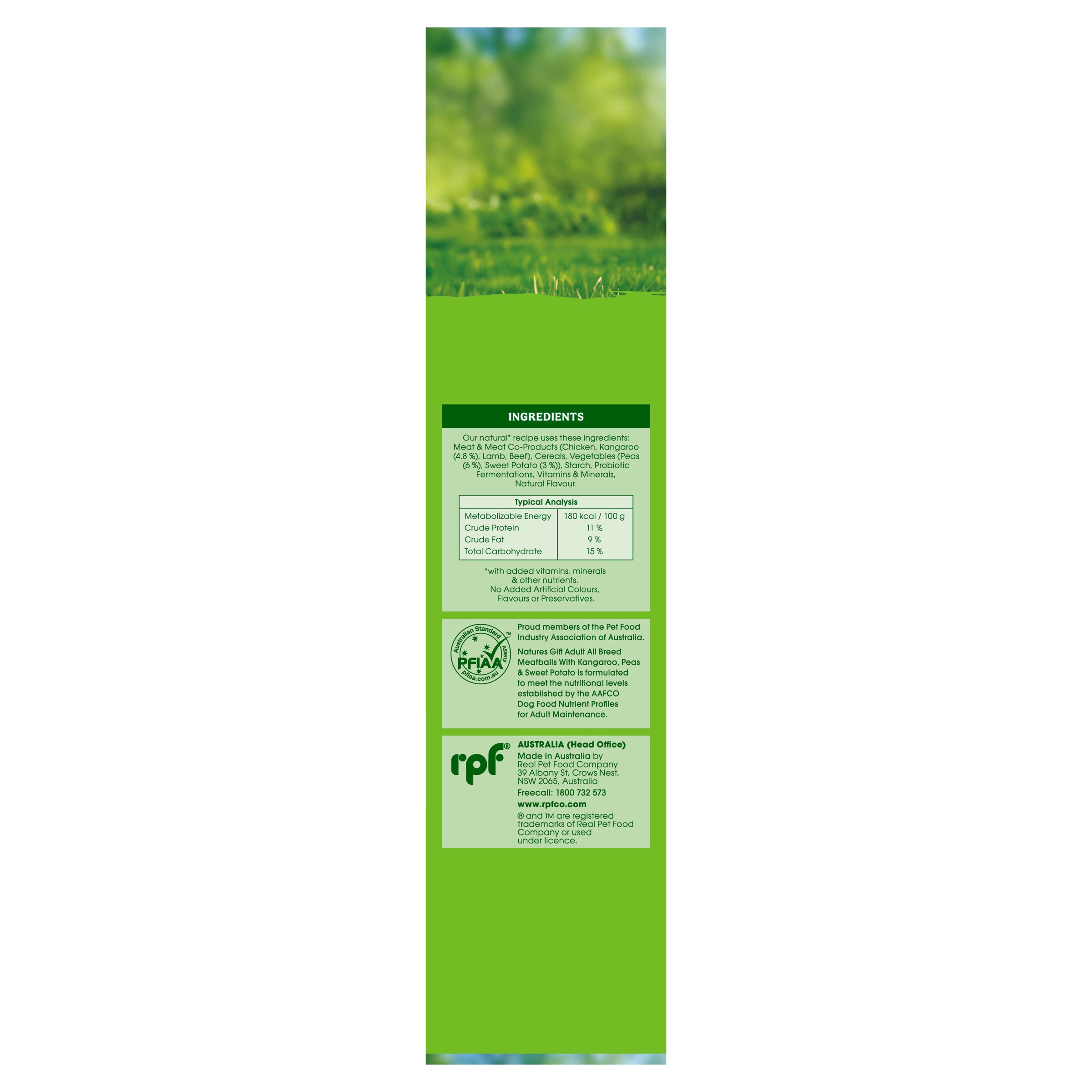 Nature's Gift Meatballs With Kangaroo, Sweet Potato & Peas Adult Chilled Dog Food 700g