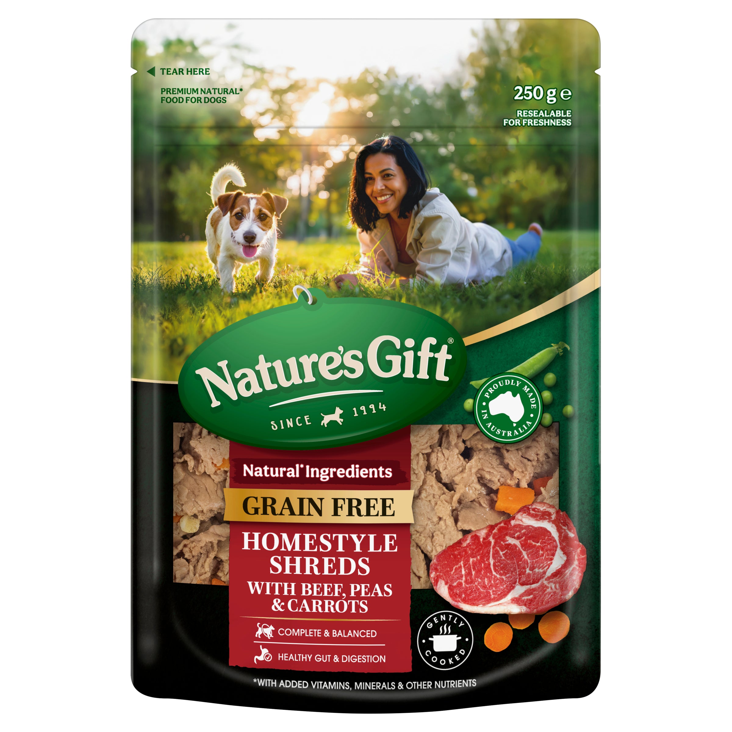 Nature's Gift Homestyle Shreds with Beef, Peas & Carrots 250g