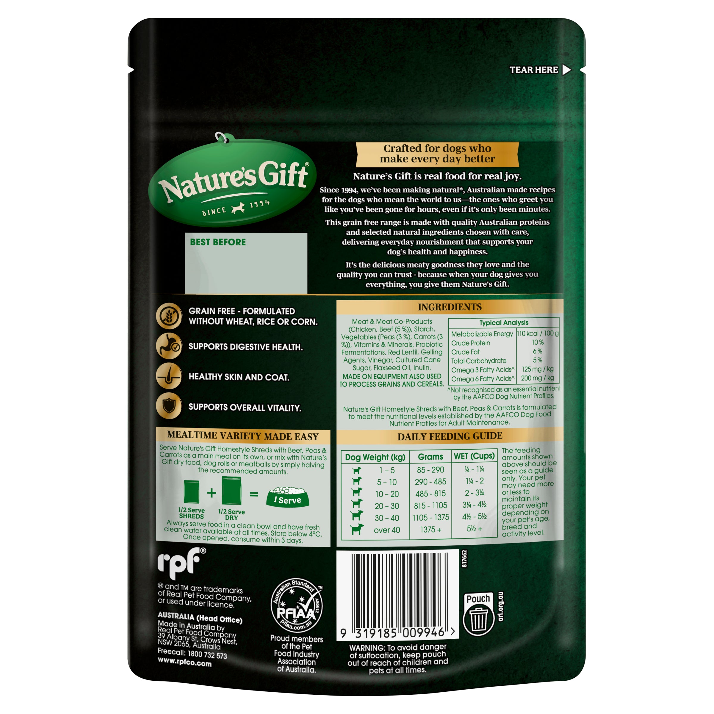 Nature's Gift Homestyle Shreds with Beef, Peas & Carrots 250g