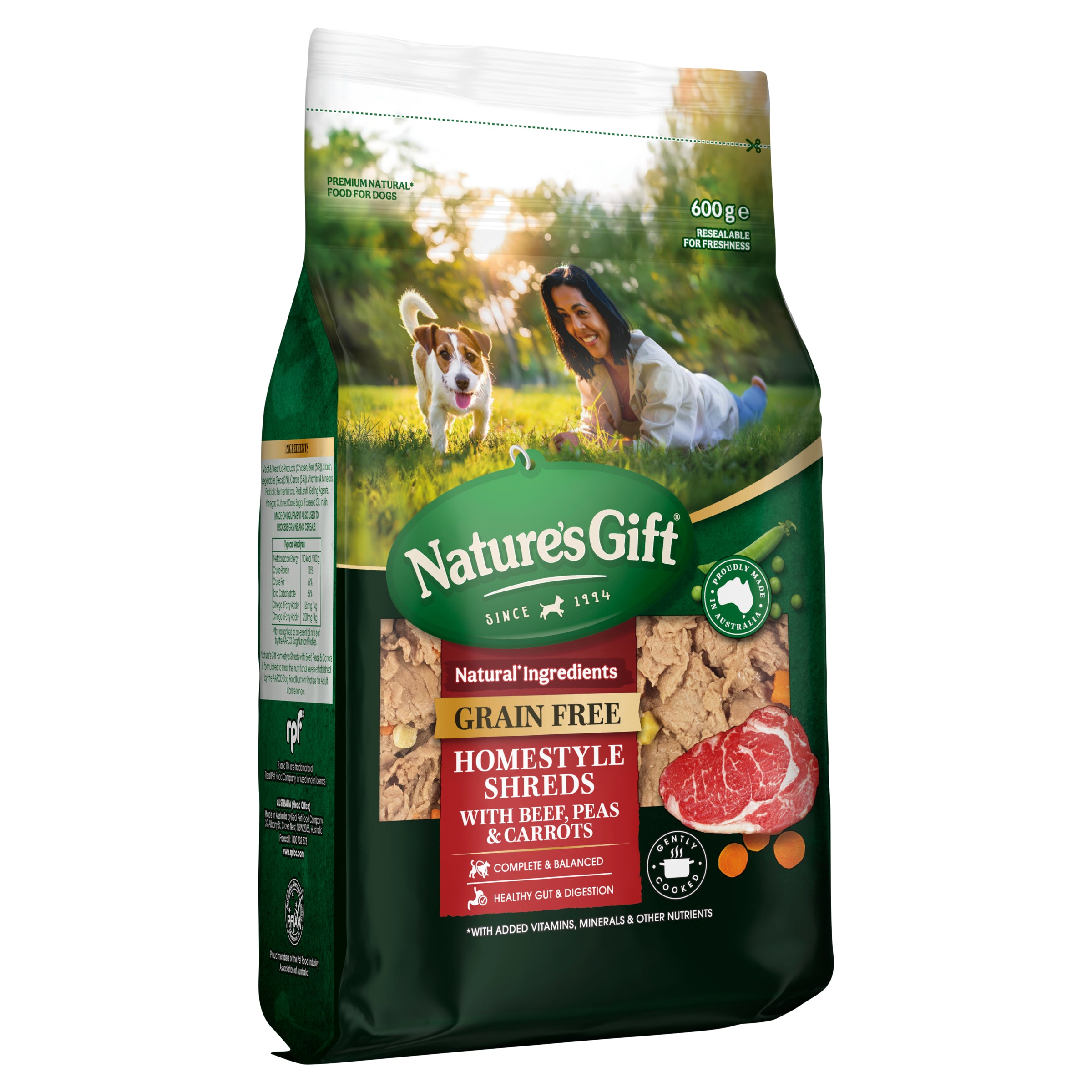 Nature's Gift Homestyle Shreds with Beef, Peas & Carrots 600g