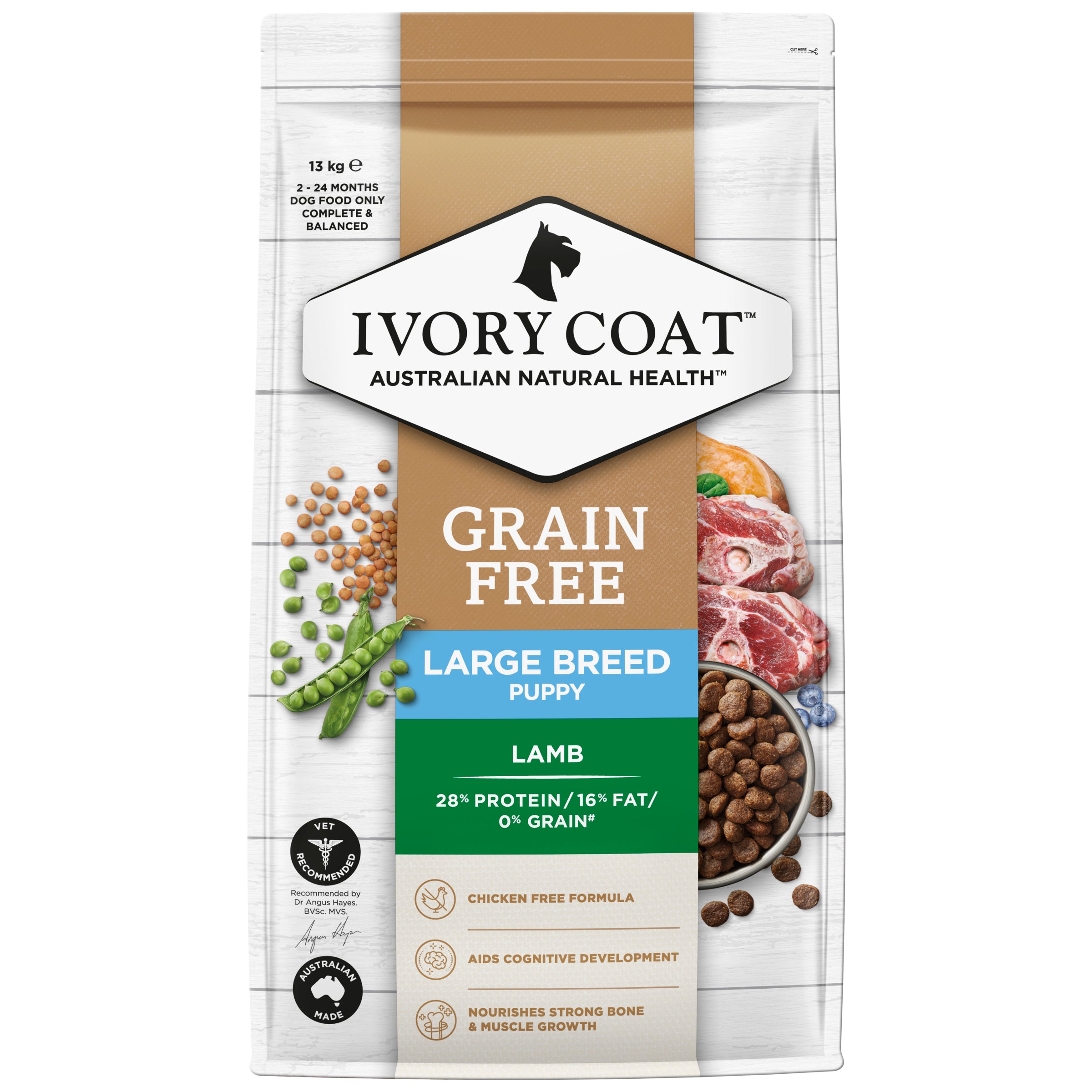 IVORY COAT Grain Free Large Breed Dry Puppy Food Lamb 13kg