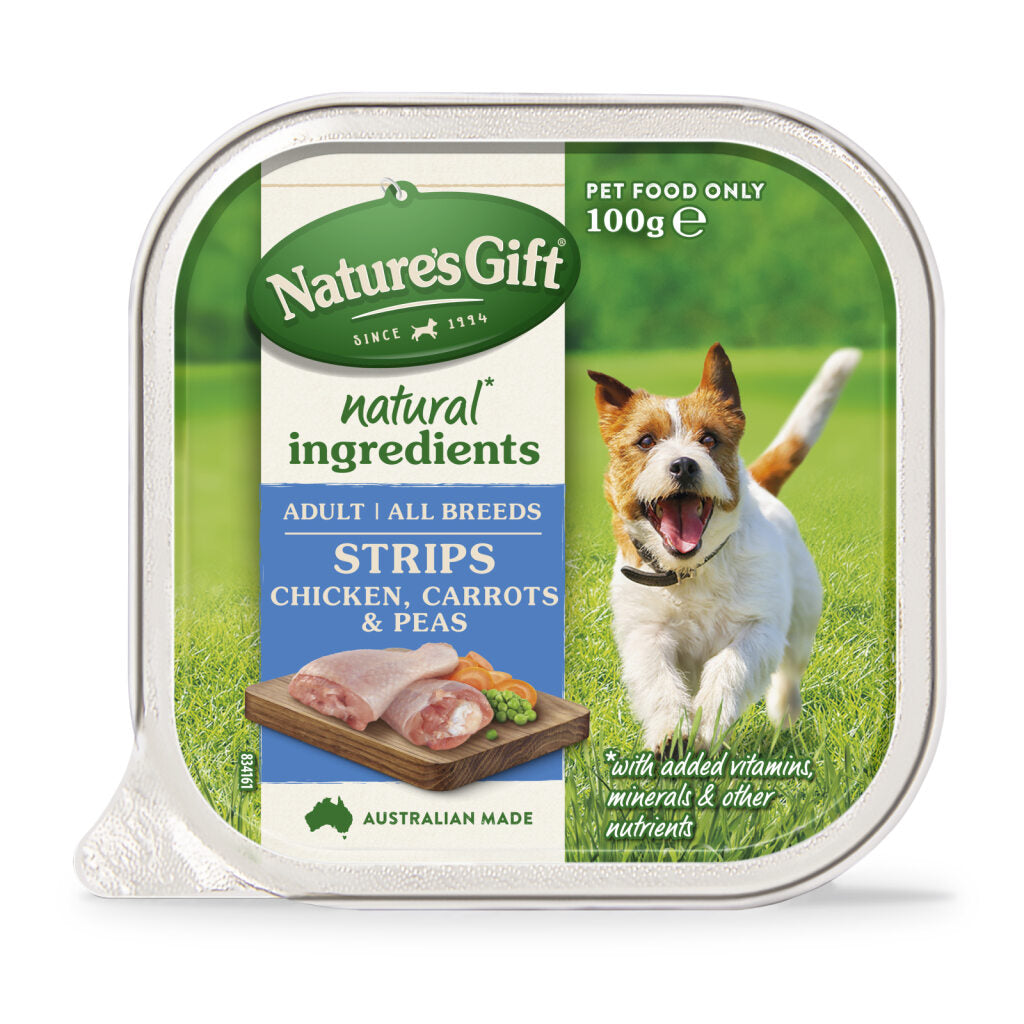 Nature's Gift Strips Chicken with Carrots & Peas Adult Wet Dog Food 6 x 100g Trays