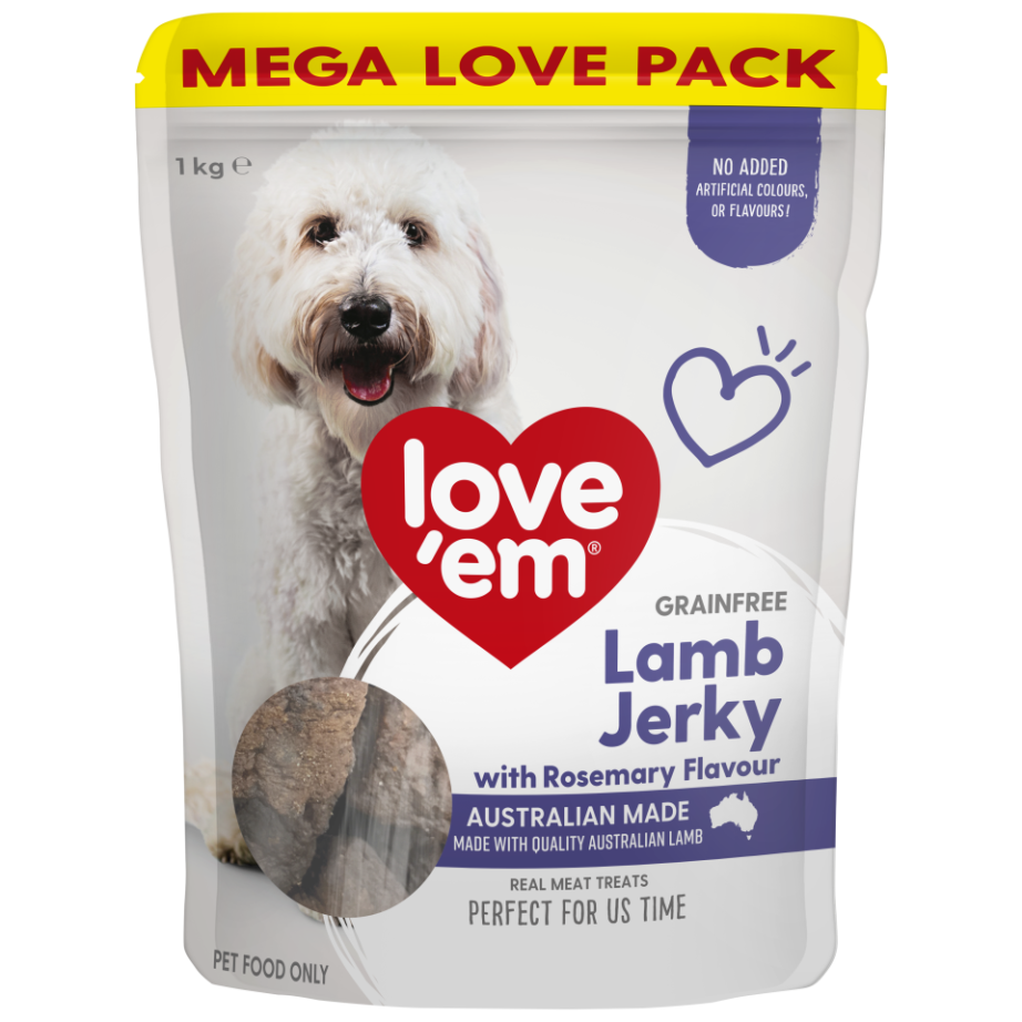 love'em Grain Free Lamb Jerky with Rosemary Flavour Dog Treats 1kg