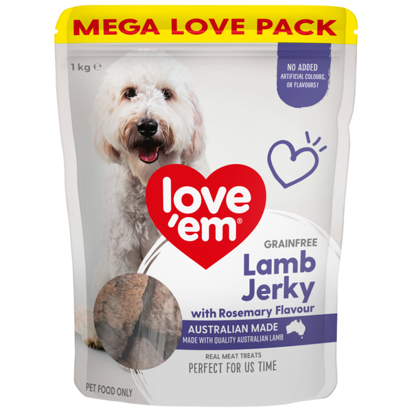 love'em Grain Free Lamb Jerky with Rosemary Flavour Dog Treats 1kg