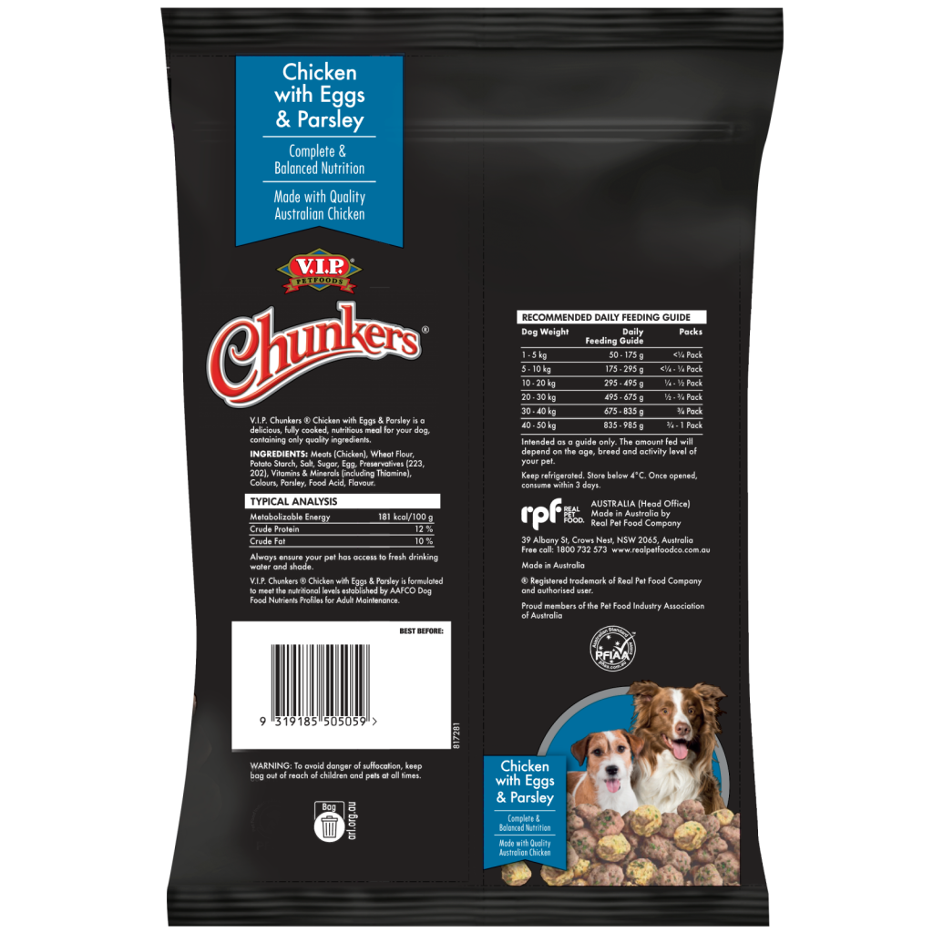 V.I.P. Petfoods Chunkers Meatballs Chicken with Scrambled Eggs and Parsley Chilled Dog Food 1kg