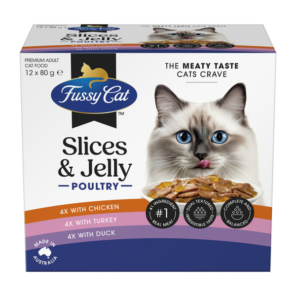 Fussy Cat Twice as Tasty Grain Free Slices & Jelly Poultry Wet Cat Food 12x80g