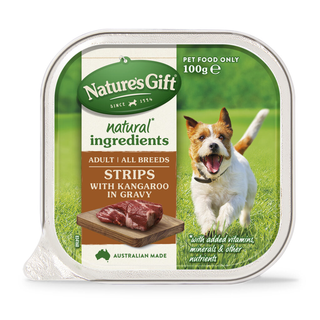 Nature's Gift Strips with Kangaroo in Gravy Adult Wet Dog Food 6 x 100g Trays