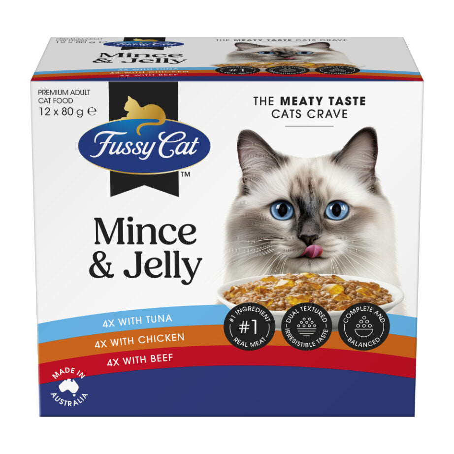 Fussy Cat Twice as Tasty Grain Free Mince & Jelly Wet Cat Food 12x80g