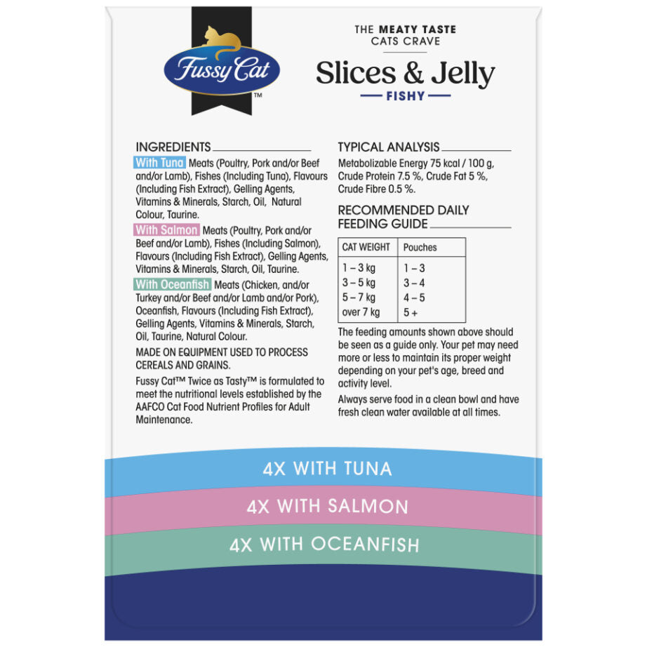 Fussy Cat Twice as Tasty Grain Free Slices & Jelly Fishy Wet Cat Food 12x80g