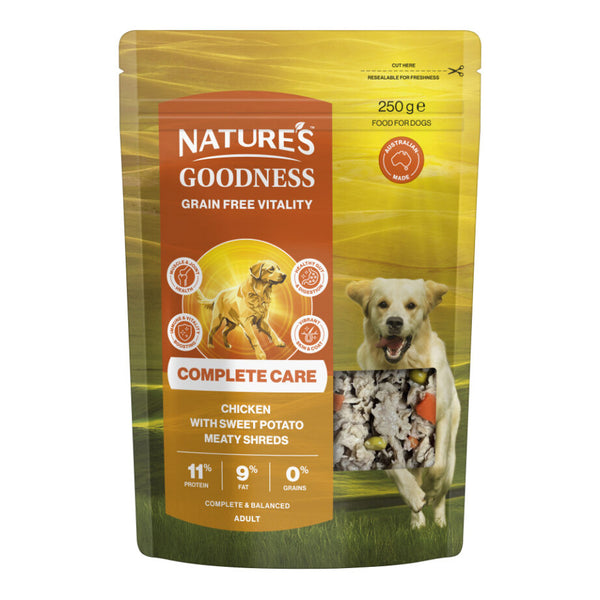 Natures Goodness Grain Free Complete Care Meaty Shreds Chicken with Sweet Potato 250g