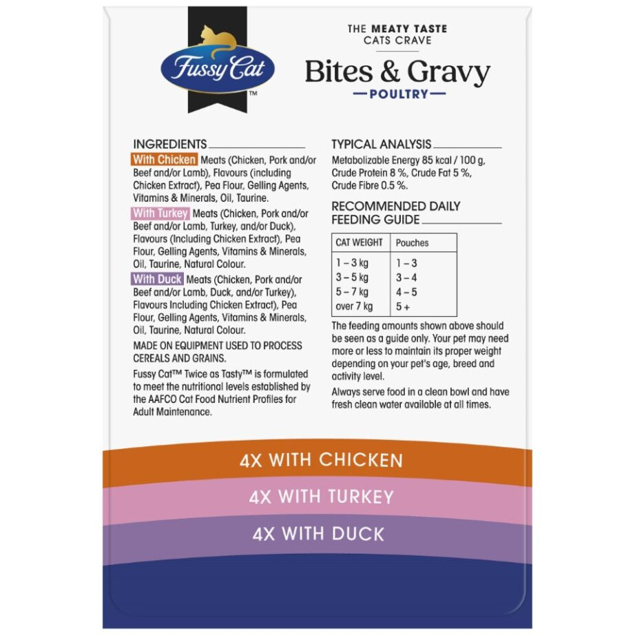 Fussy Cat Twice as Tasty Grain Free Bites & Gravy Poultry Wet Cat Food 12x80g