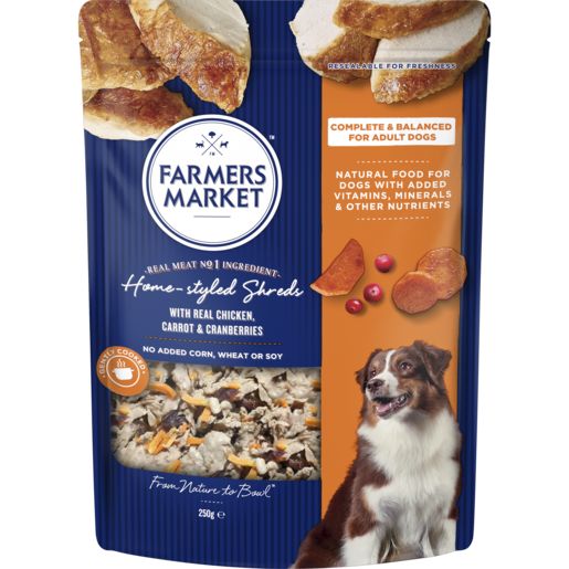 Farmers Market Home-Styled Shreds with Chicken Carrots and Cranberries Chilled Dog Food 250g