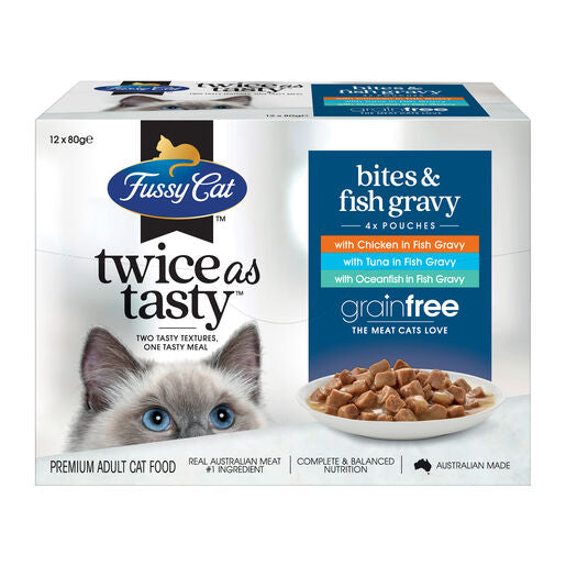 Fussy Cat Twice as Tasty Grain Free Bites Fish Gravy Wet Cat Food 12 Real Pet Food Company