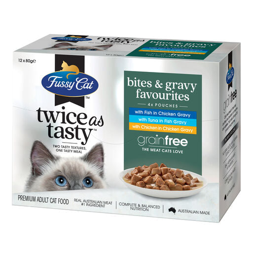 Fussy Cat Twice as Tasty Grain Free Bites & Gravy Favourites Wet Cat Food 12x80g