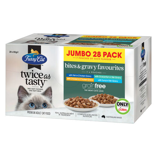 Fussy Cat Twice as Tasty Grain Free Jumbo Bites & Gravy Favourites Wet Cat Food 28x80g