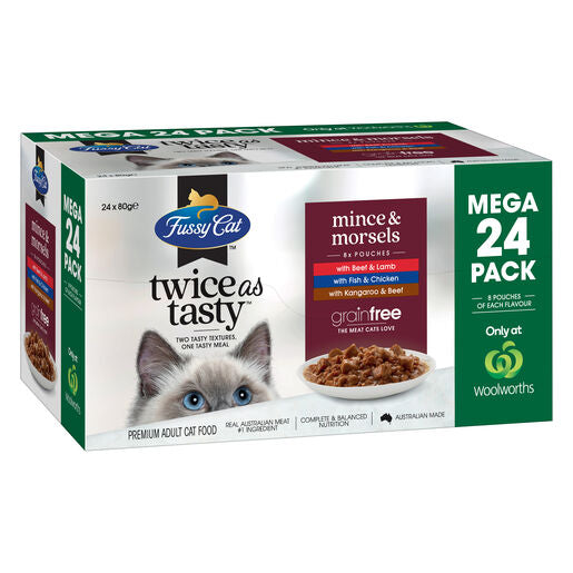 Fussy Cat Mega Twice as Tasty Grain Free Mince & Morsels Wet Cat Food 24x80g