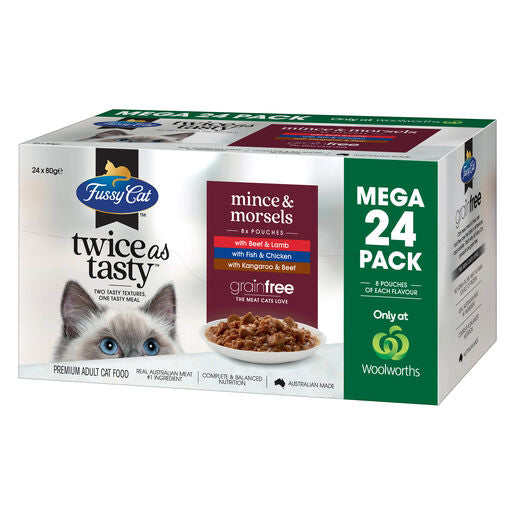 Fussy Cat Mega Twice as Tasty Grain Free Mince & Morsels Wet Cat Food 24x80g