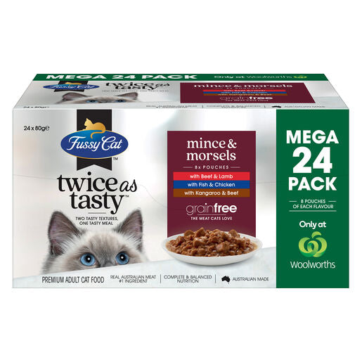 Fussy Cat Mega Twice as Tasty Grain Free Mince & Morsels Wet Cat Food 24x80g