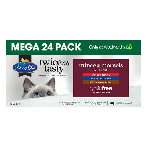 Fussy Cat Mega Twice as Tasty Grain Free Mince & Morsels Wet Cat Food 24x80g