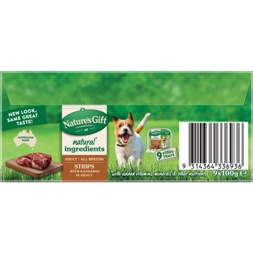 Nature's Gift Strips with Kangaroo in Gravy Adult Wet Dog Food 100g x 9 Pack