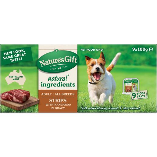 Nature's Gift Strips with Kangaroo in Gravy Adult Wet Dog Food 100g x 9 Pack