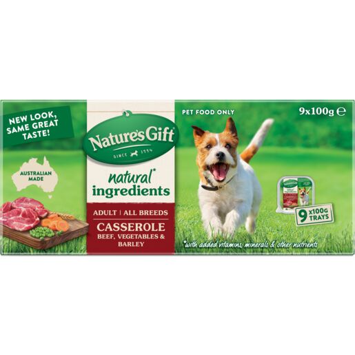 Nature's Gift Casserole Beef, Vegetable & Barley Adult Wet Dog Food 100g x 9 Pack