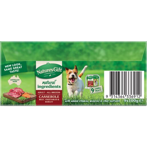 Nature's Gift Casserole Beef, Vegetable & Barley Adult Wet Dog Food 100g x 9 Pack