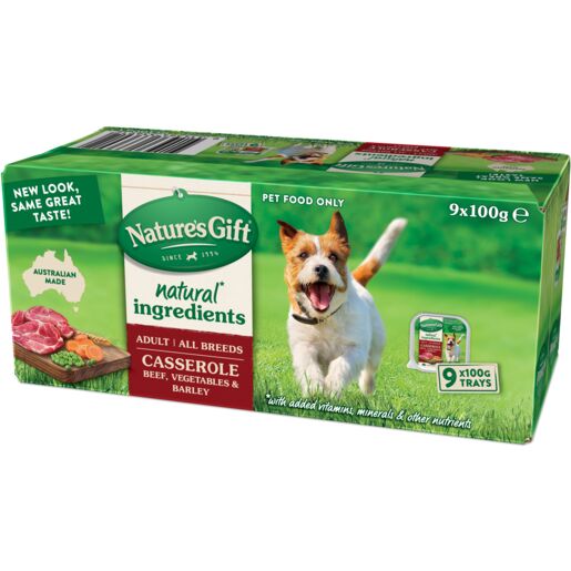 Nature's Gift Casserole Beef, Vegetable & Barley Adult Wet Dog Food 100g x 9 Pack