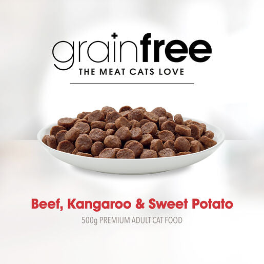 Fussy Cat Grain Free with Beef, Kangaroo with Sweet Potato Dry Cat Food 500g