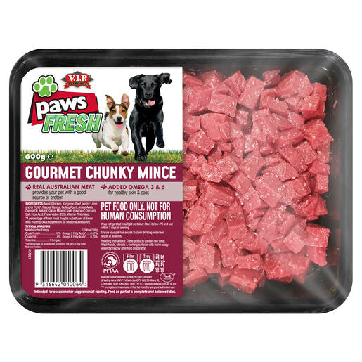 V.I.P. Petfoods Paws Fresh Gourmet Chunky Mince Chilled Adult Dog Food 600g