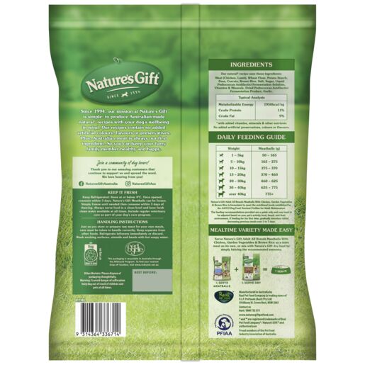 Nature's Gift Meatballs with Chicken, Brown Rice and Garden Vegetables Adult Chilled Dog Food 700g