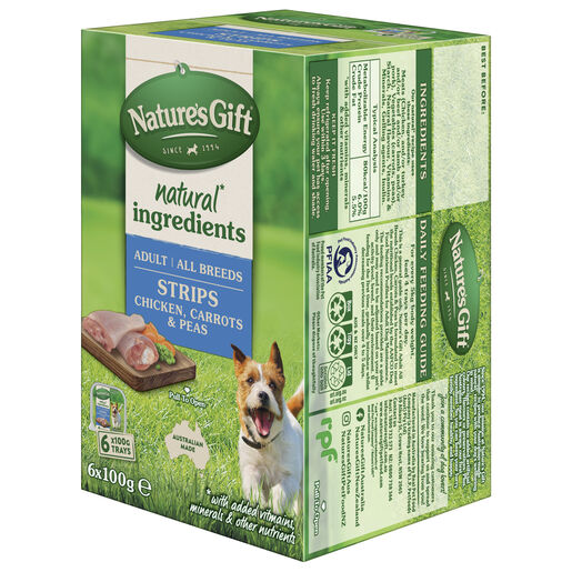 Nature's Gift Adult All Breeds Wet Dog Food Strips Chicken with Carrots & Peas 6 x 100g Trays