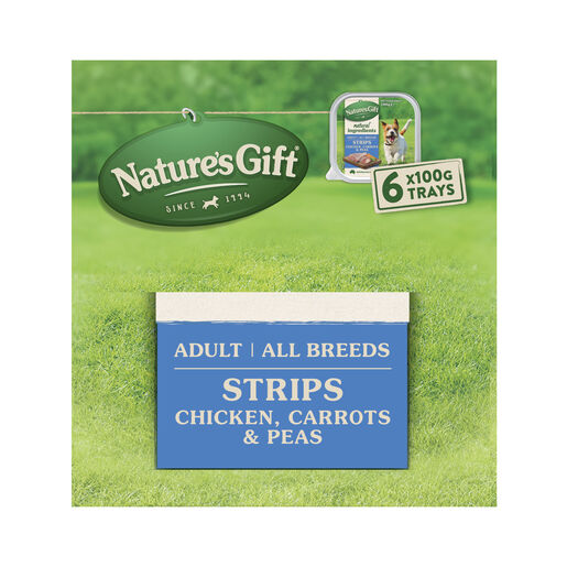 Nature's Gift Adult All Breeds Wet Dog Food Strips Chicken with Carrots & Peas 6 x 100g Trays