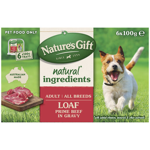 Nature's Gift Loaf Prime Beef in Gravy Adult Wet Dog Food 6 x 100g Trays