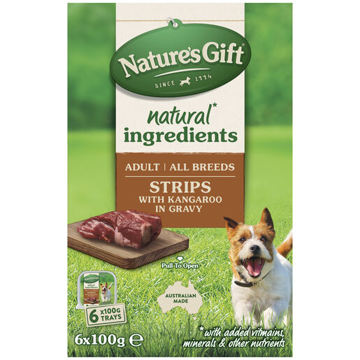 Nature's Gift Strips with Kangaroo in Gravy Adult Wet Dog Food 6 x 100g Trays
