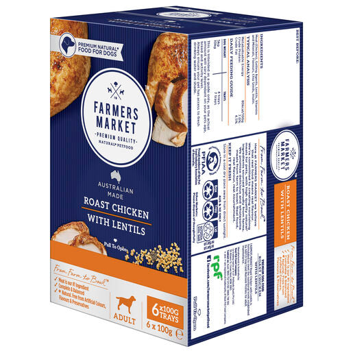 Farmers Market Roast Chicken with Lentils Multipack Adult Wet Dog Food 6 x100g