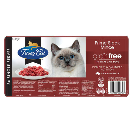 Fussy Cat Grain Free Prime Steak Mince Chilled Cat Food 5x 90g