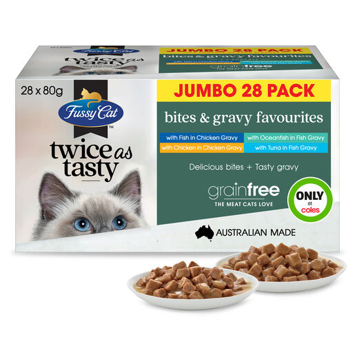 Fussy Cat Twice as Tasty Grain Free Jumbo Bites & Gravy Favourites Wet Cat Food 28x80g