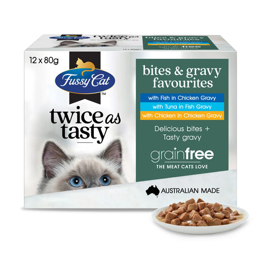 Fussy Cat Twice as Tasty Grain Free Bites & Gravy Favourites Wet Cat Food 12x80g