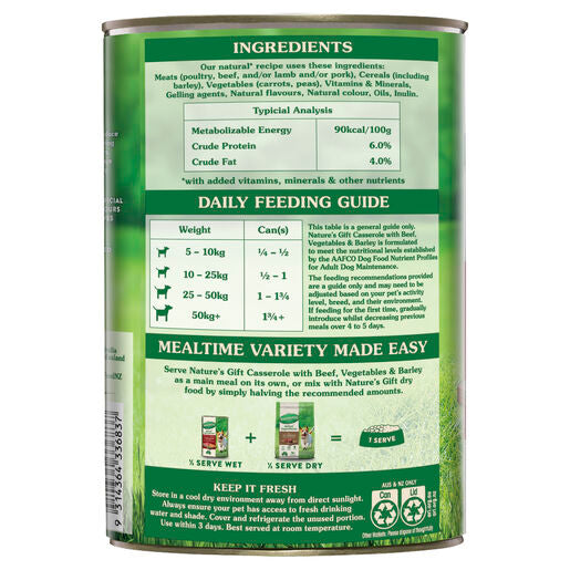 Nature's Gift Casserole with Beef, Vegetables & Barley Adult Wet Dog Food 1.2kg