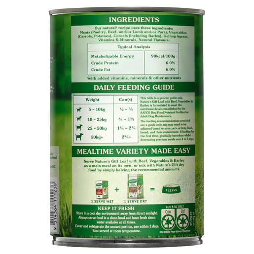 Nature's Gift Loaf with Beef Barley & Vegetables Adult Wet Dog Food 700g