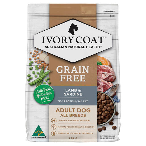 IVORY COAT Grain Free Adult Dry Dog Food Lamb & Sardine 2kg