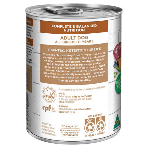 IVORY COAT Grain Free Adult Wet Dog Food Lamb & Kangaroo Stew 400g