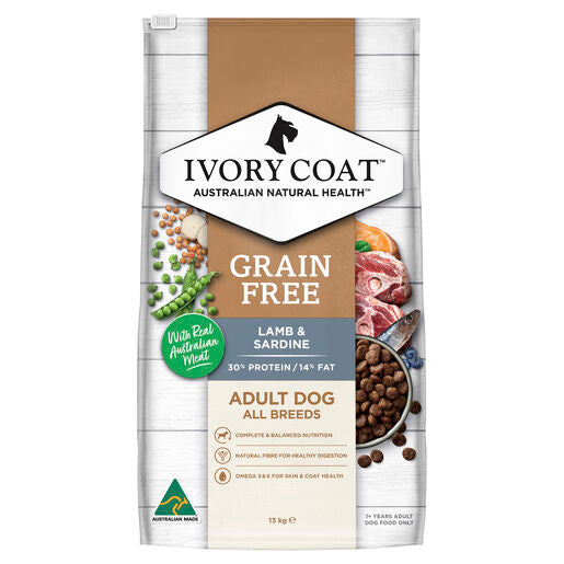 IVORY COAT Grain Free Adult Dry Dog Food Lamb & Sardine 13kg