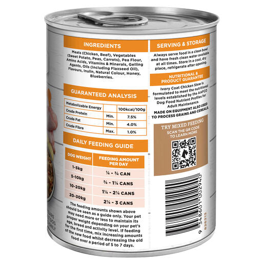 IVORY COAT Grain Free Adult Wet Dog Food Chicken Stew 400g