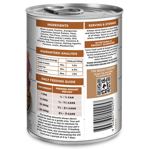 IVORY COAT Grain Free Adult Wet Dog Food Lamb & Kangaroo Stew 400g