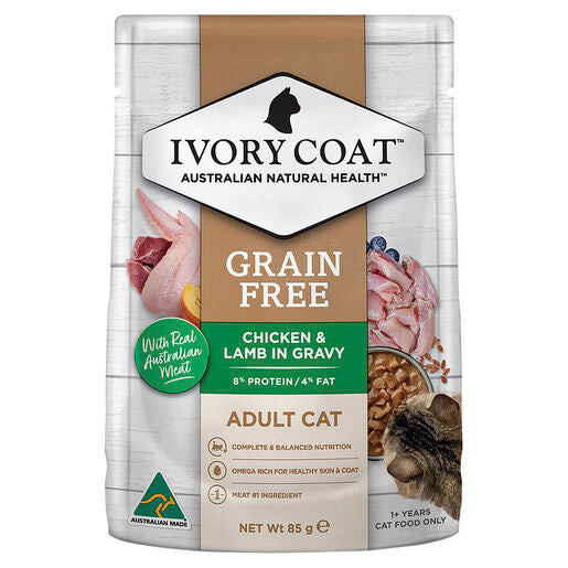 IVORY COAT Grain Free Adult Wet Cat Food Chicken & Lamb in Gravy 85g