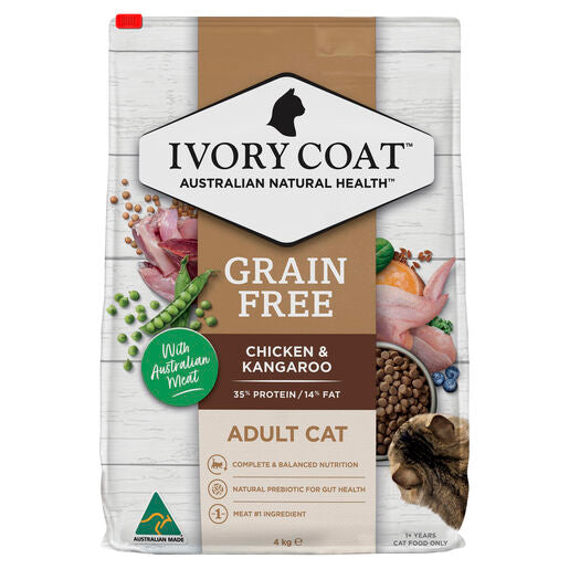 IVORY COAT Grain Free Indoor Adult Dry Cat Food Chicken & Kangaroo 4kg